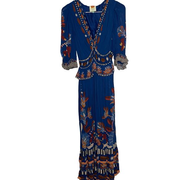 FARM Rio Navy Maxi Dress with Blue and Rust Floral Print - Picture 2 of 8